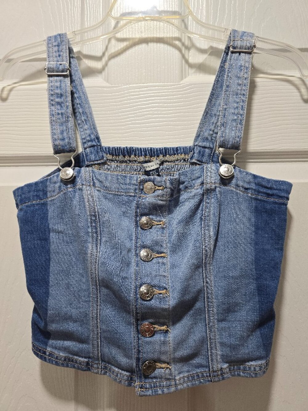 American Eagle Denim Crop Top Tank Top Medium Western Rodeo Smocking